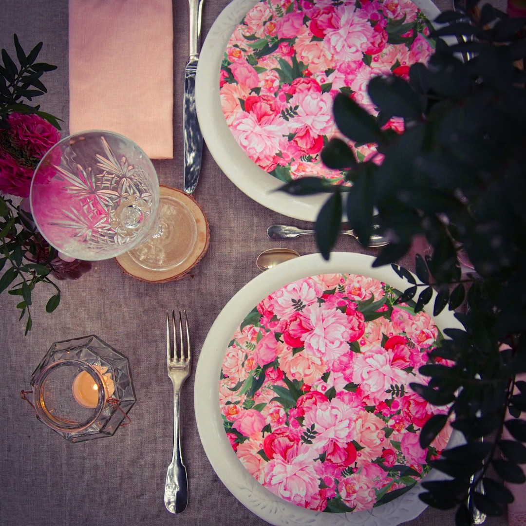 assiettes impression fleurs