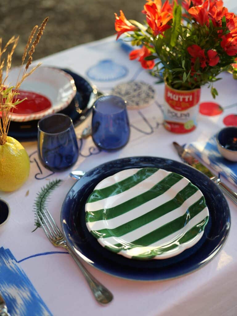 assiette rayures vertes