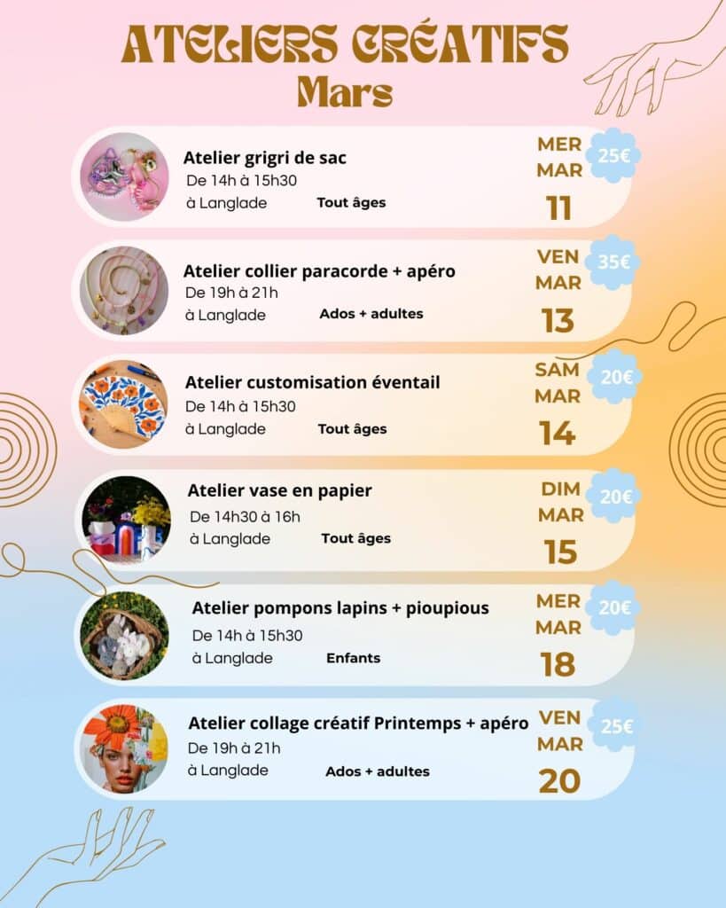 Ateliers créatifs Mars 1
