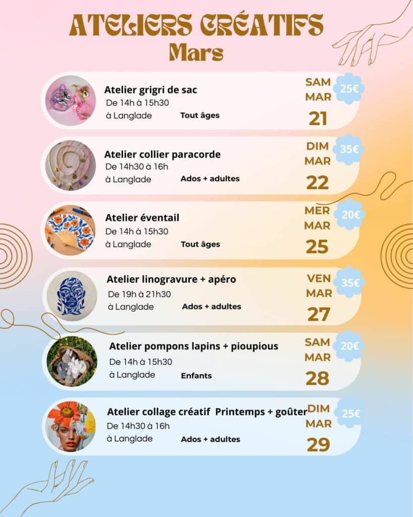 ateliers créatifs Mars 2