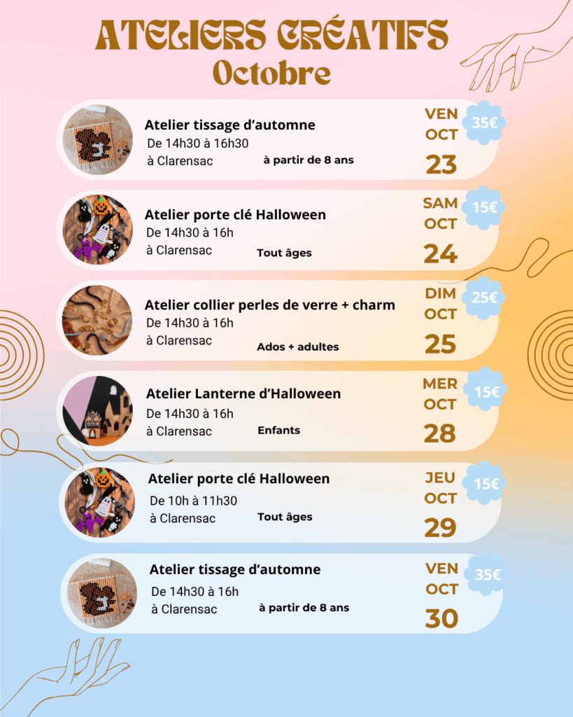 programme ateliers créatifs octobre
